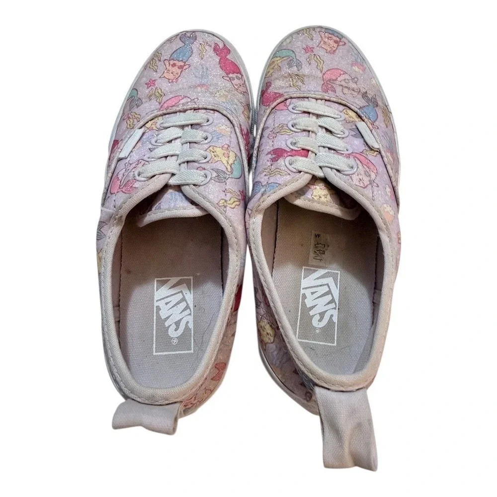Retired Mermaid purmaids Cat Vans Sneakers Kids sz 2 Pink Glitter Low Top  Shoes